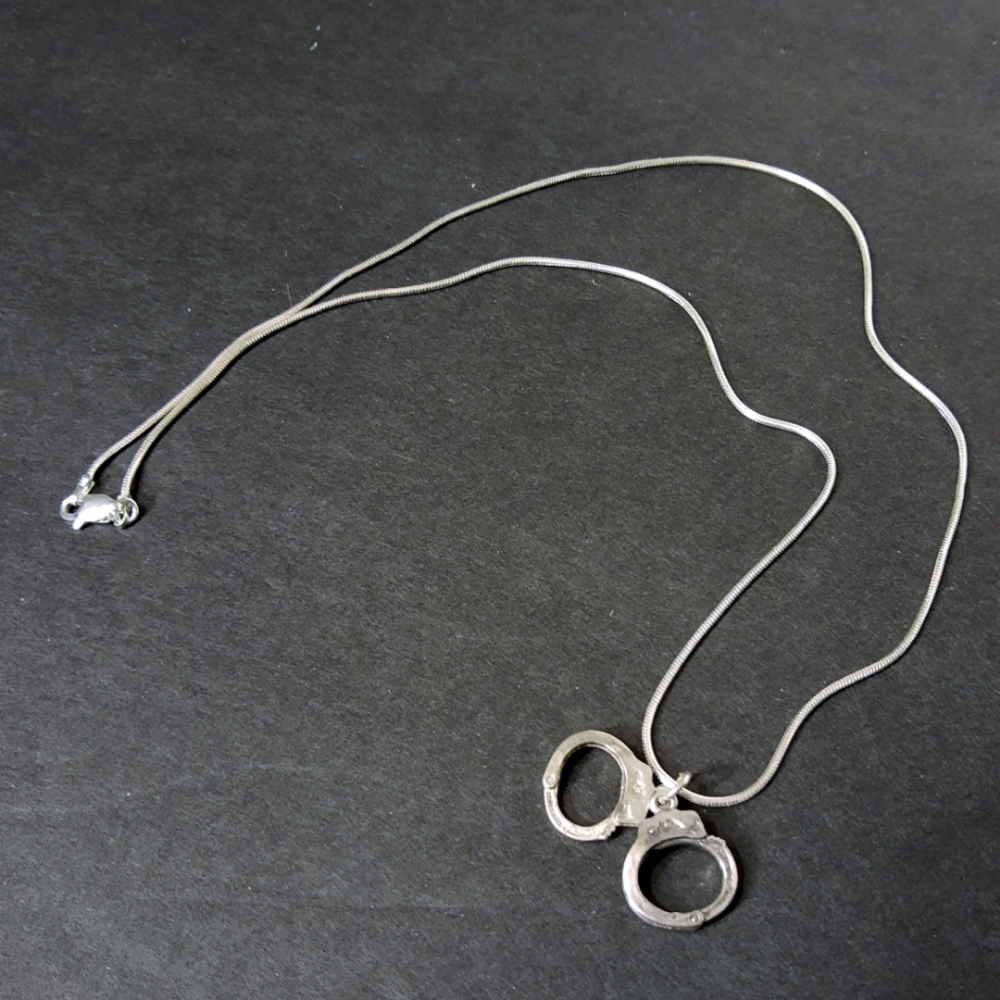 Silver Handcuffs Delicate Chain Necklace 19"